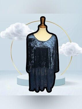 🌈 Lovely Velvet and Lace Blue Tunic Top
